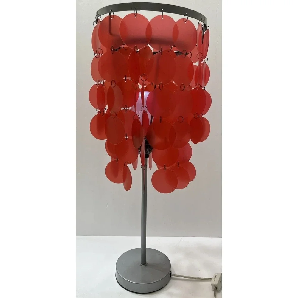 Vintage Table Lamp Red Plastic Disc Circles Silver Base Funky 70's Brady Bunch